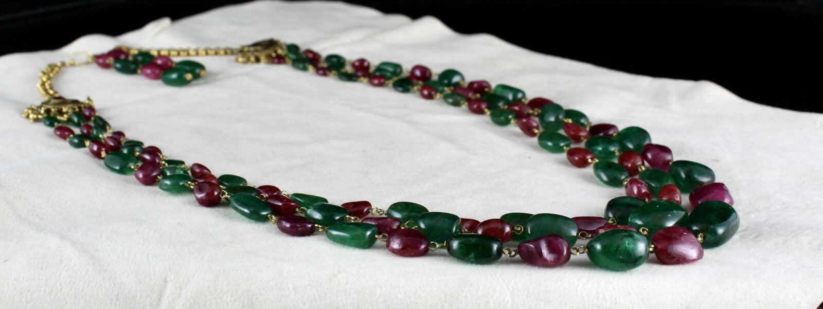 Certified Antique 18k Gold Natural Emerald Burma Ruby Beads Necklace 587 Ct