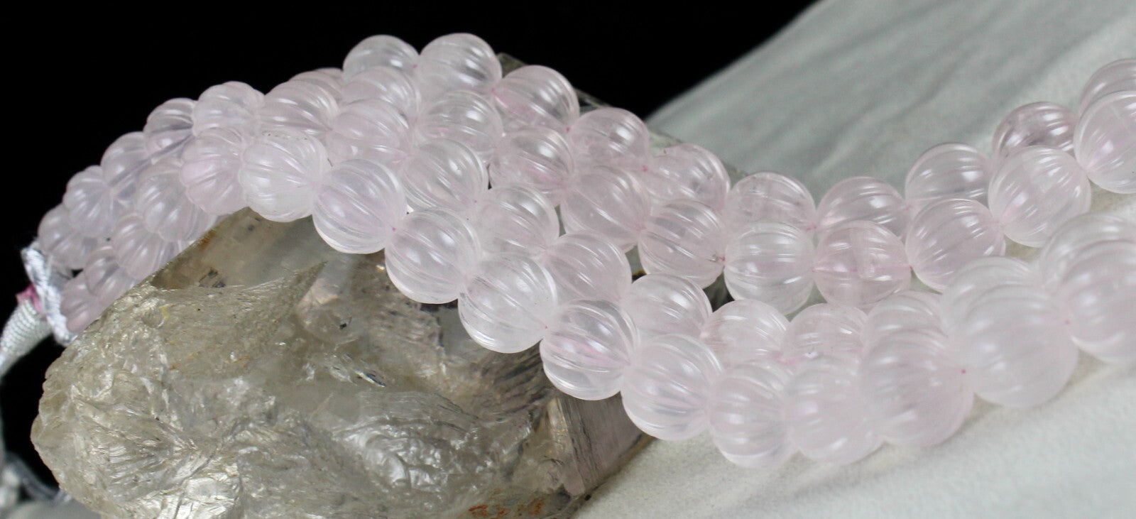 Certified Vintage Natural Rose Quartz Carved Beads Necklace 967 Ct Pink Gemstone