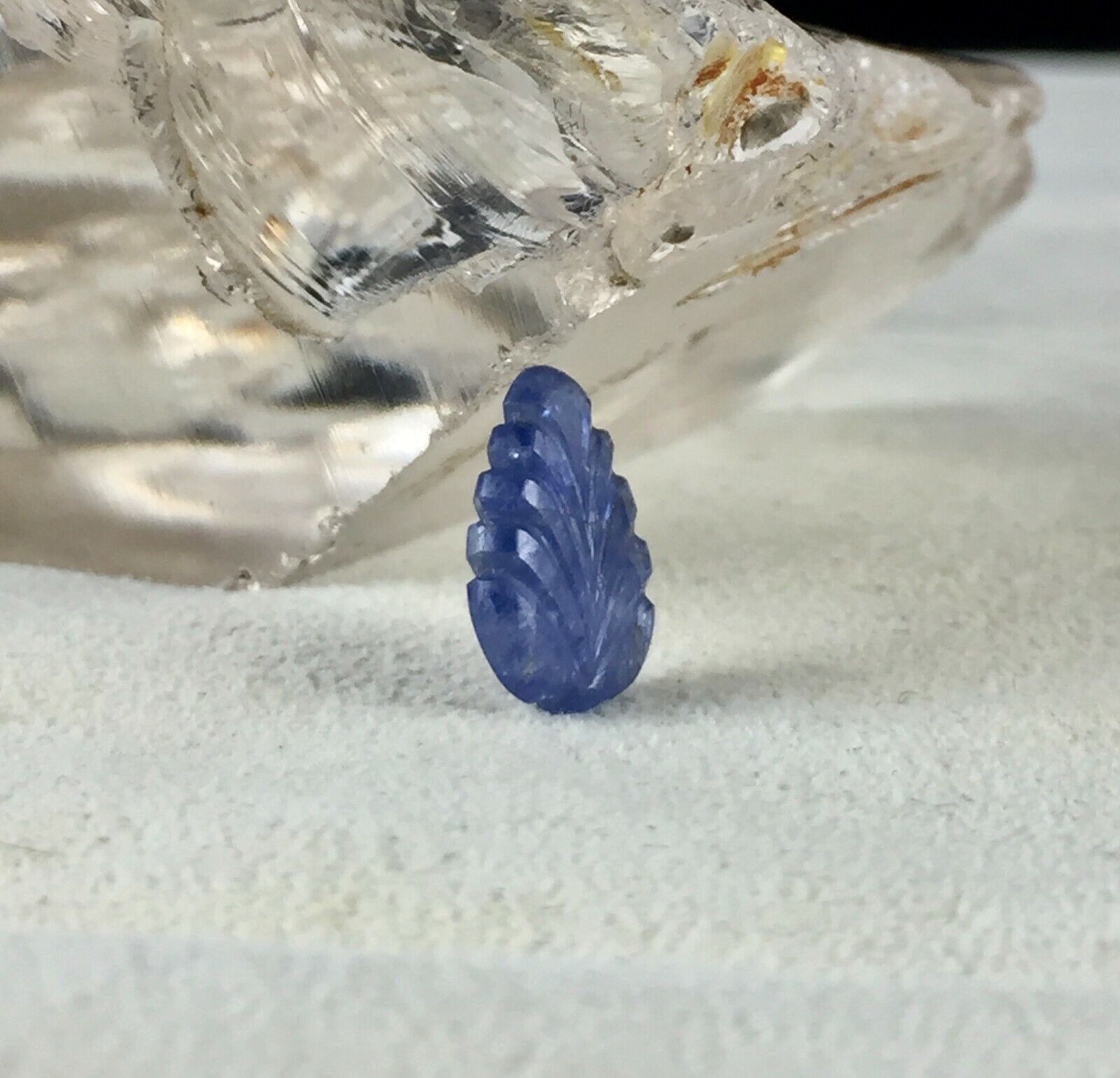 NATURAL BLUE SAPPHIRE CARVED LEAF 3.44 CTS UNHEATED BURMA GEMSTONE RING PENDANT