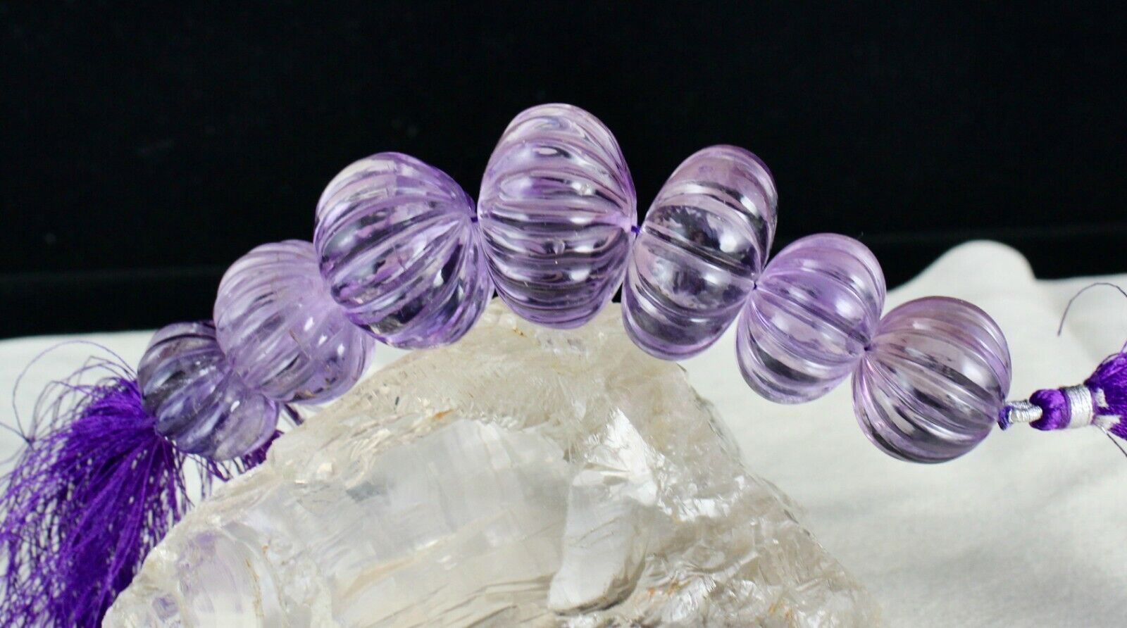 Amethyst Carved Melon Beads 29 mm Big 601 Cts Loose Gemstone Drilled Designing