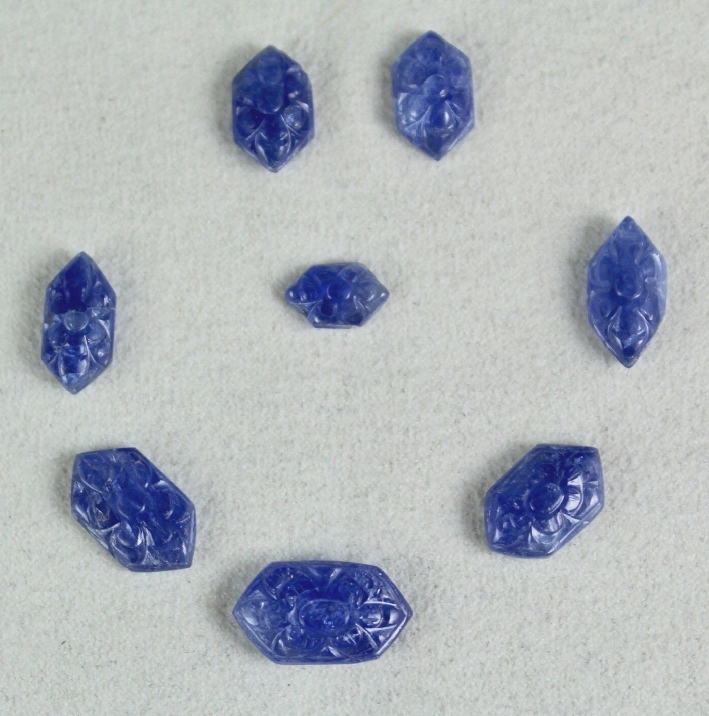 Natural Blue Sapphire Marquise 36.15 Ct Engraved Cabochon Gemstone Set Certified