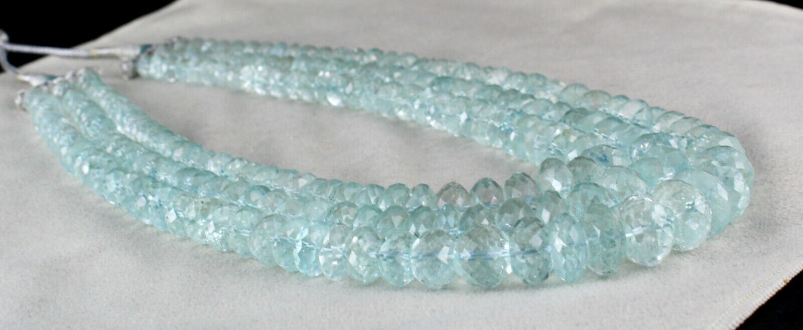 Aquamarine Beaded Necklace 3 Line 1241 Cts Natural Blue Faceted Round Gemstone 