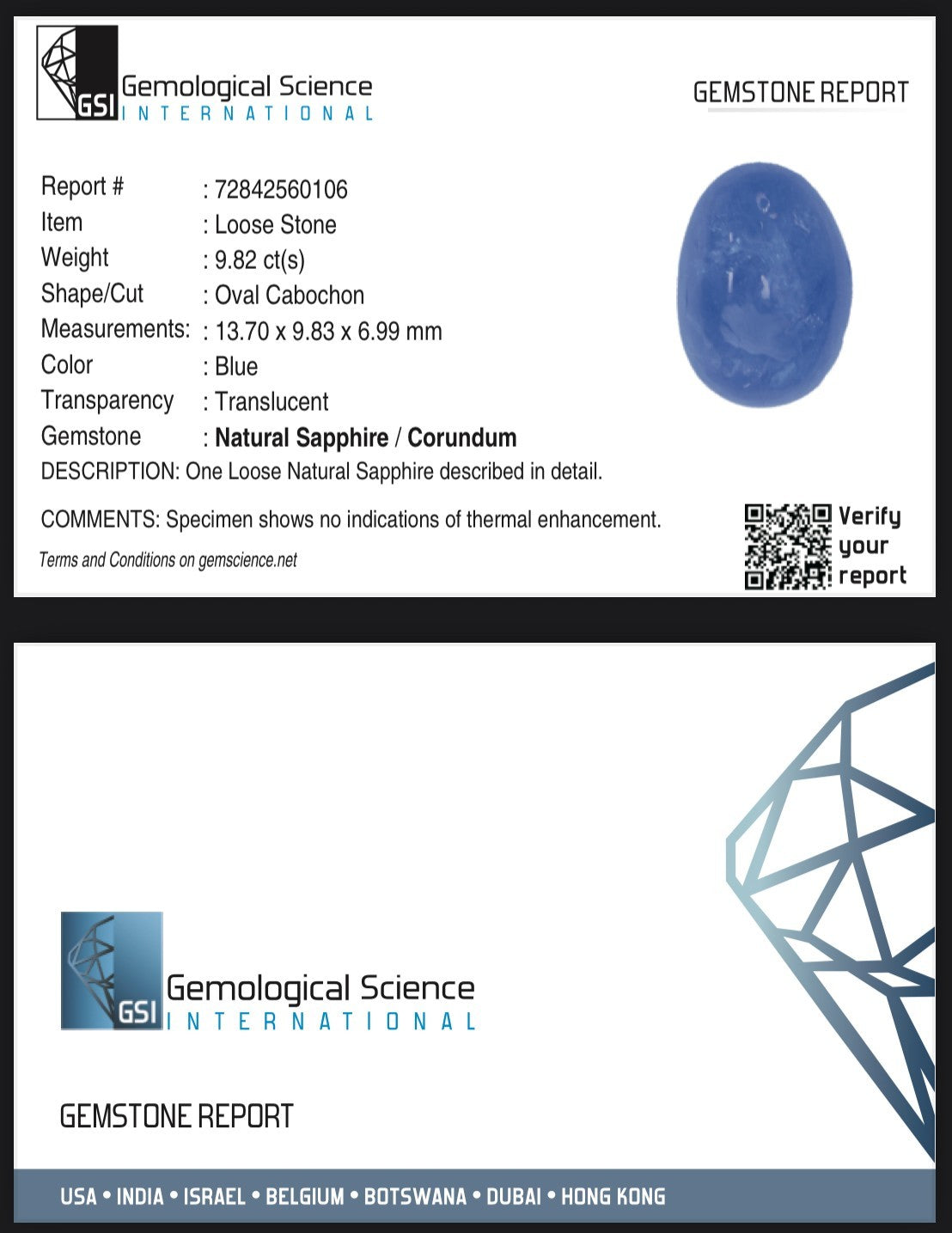 Certified Natural Blue Sapphire Cabochon 9.82 Ct Gemstone Ring Pendant