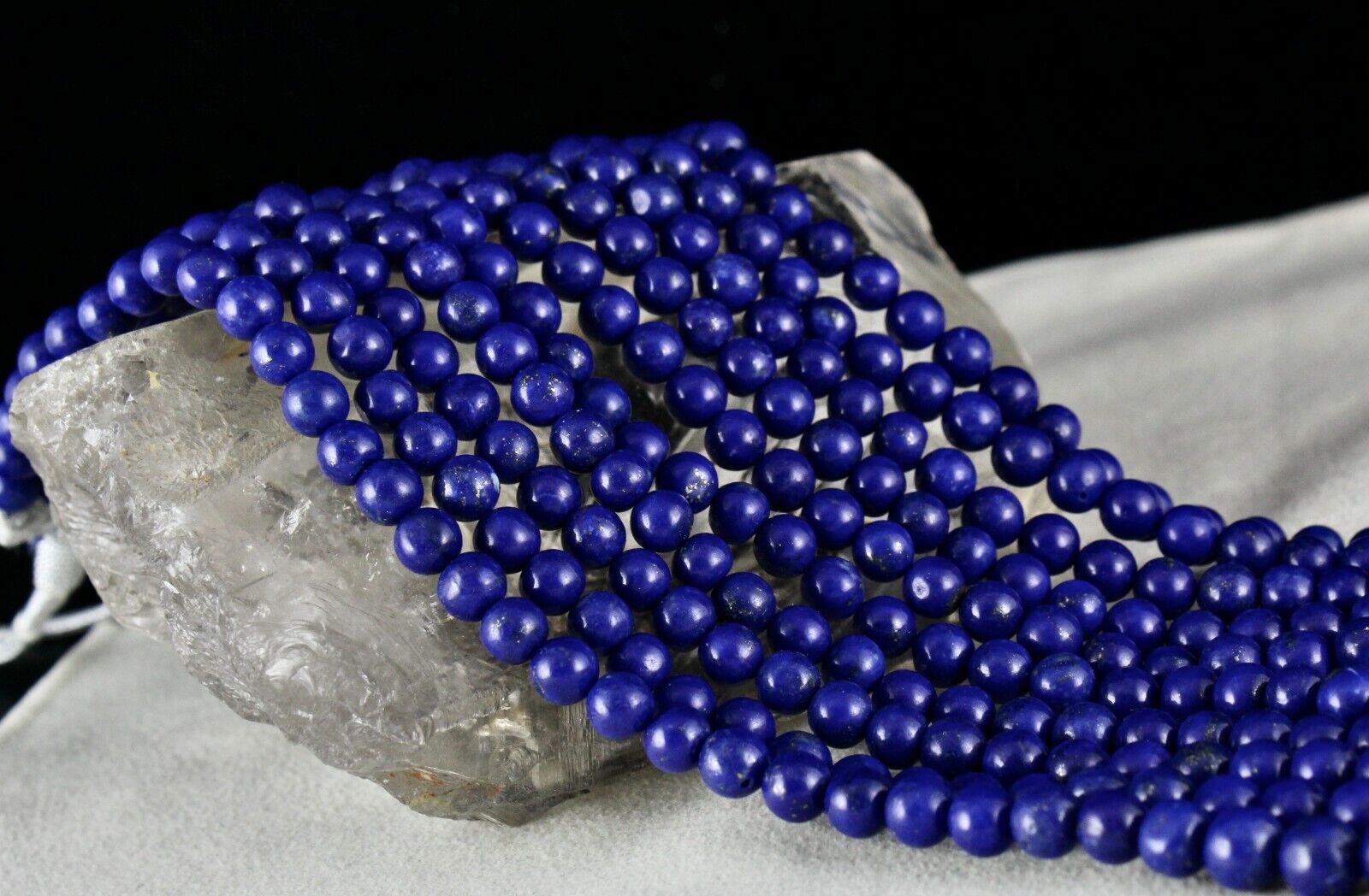 NATURAL BLUE LAPIS LAZULI BEADS ROUND 9MM 5 LINE 851 CTS GEMSTONE FINE NECKLACE