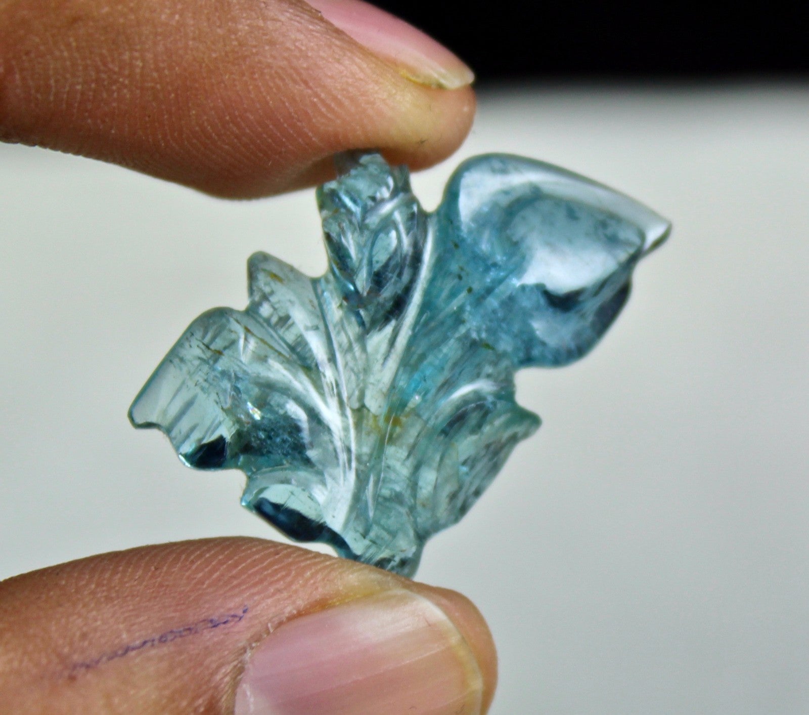 Certified Natural Blue Aquamarine Leaf 18.49 Ct Rare Gemstone For Pendant Design