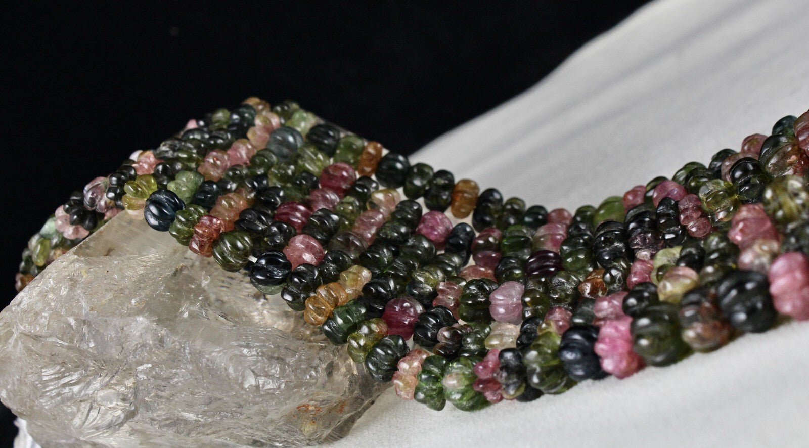 Certified Estate Natural Multi Tourmaline 920ct Melon Carved Gemstone Necklace