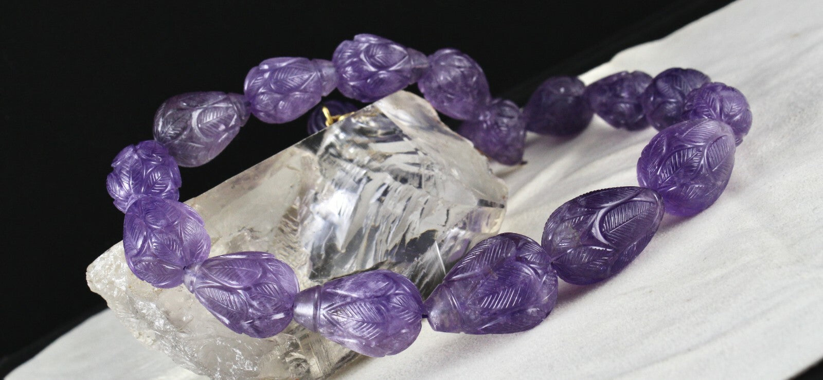Certified Natural Amethyst Beads Necklace Carved Drop 1202 Ct Purple Gemstone