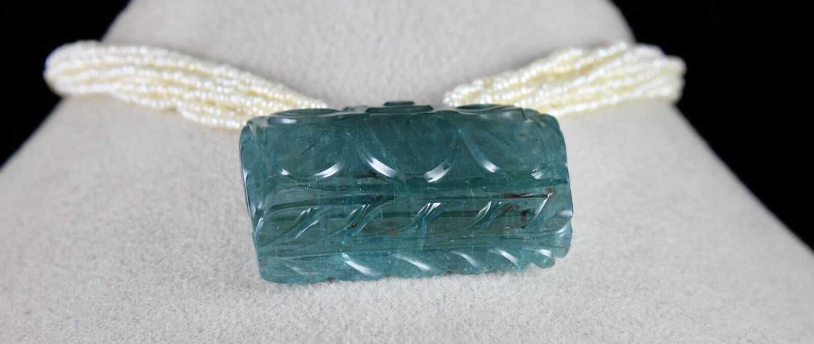 Natural Blue Aquamarine Carved 176.20 Ct Pearl Gemstone Old Antique Necklace