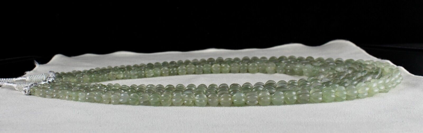 NATURAL INDIAN JADE CARVED MELON BEADS 5 L 1012 CARATS GEMSTONE FASHION NECKLACE