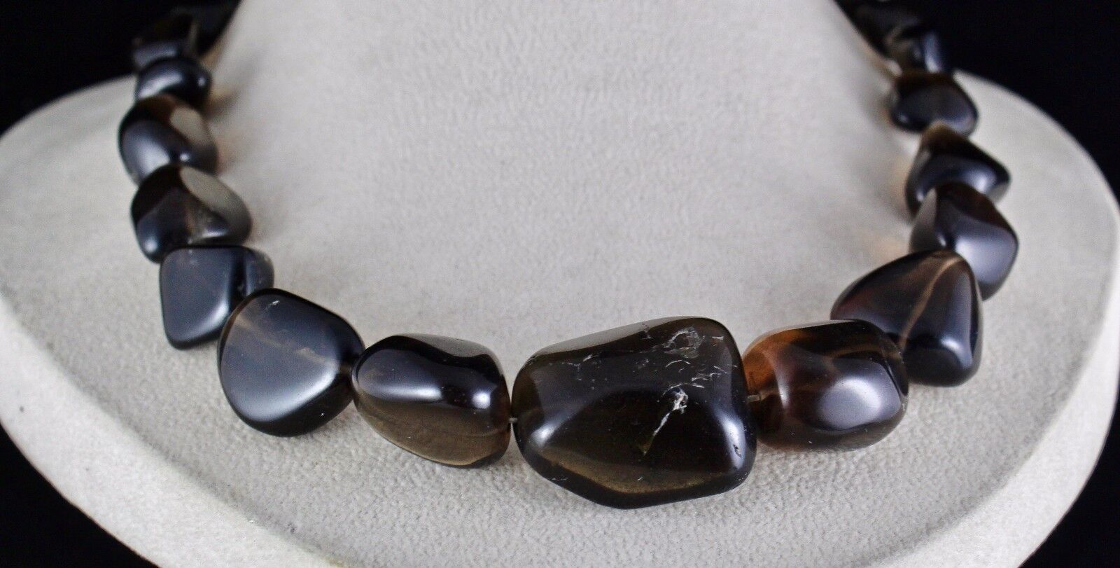 NATURAL SMOKY QUARTZ BEADS TUMBLE CABOCHON 1 LINE 770 CARATS GEMSTONE NECKLACE