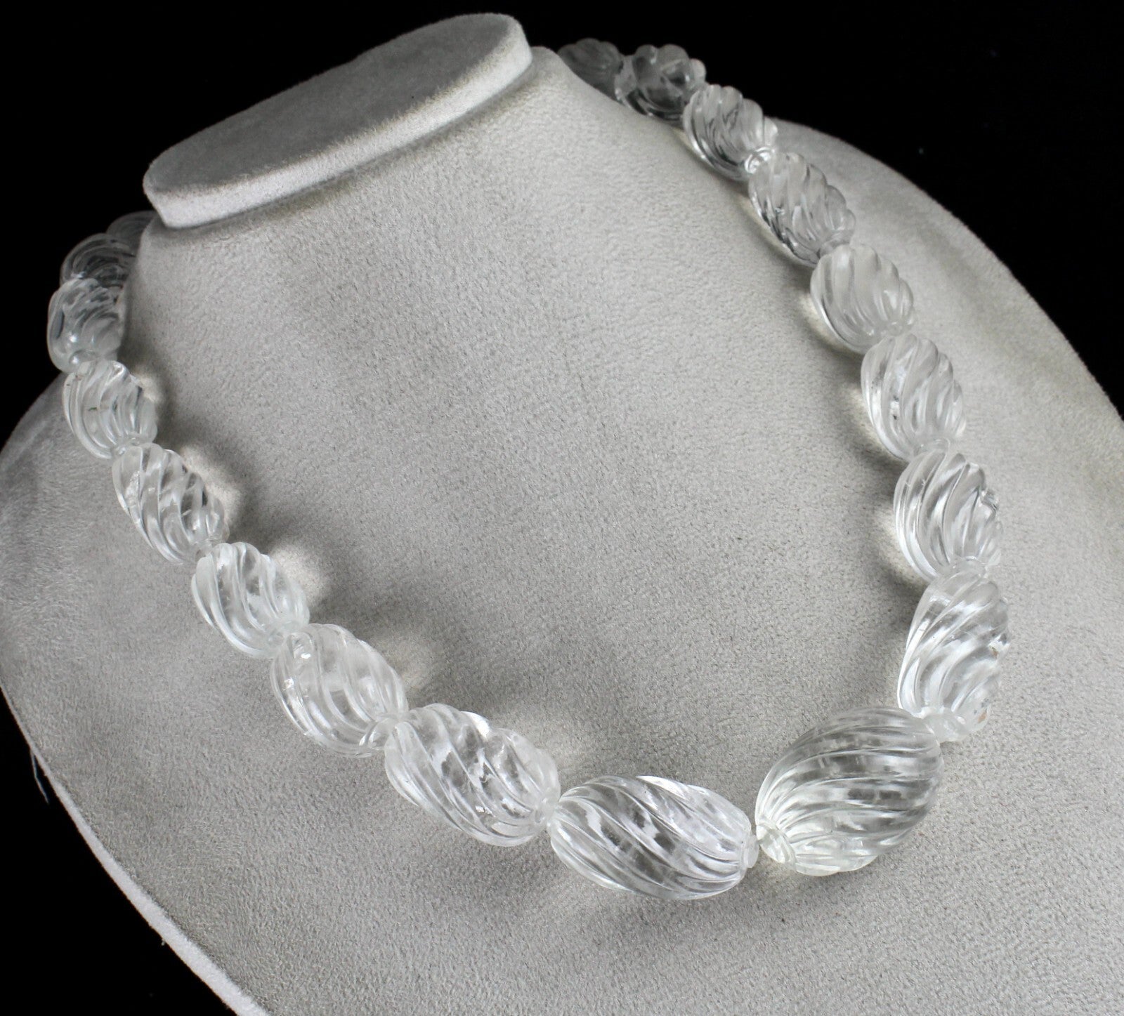 Natural White Rock Crystal Quartz 1330 Ct Oval Gemstone Necklace Beads Engraved