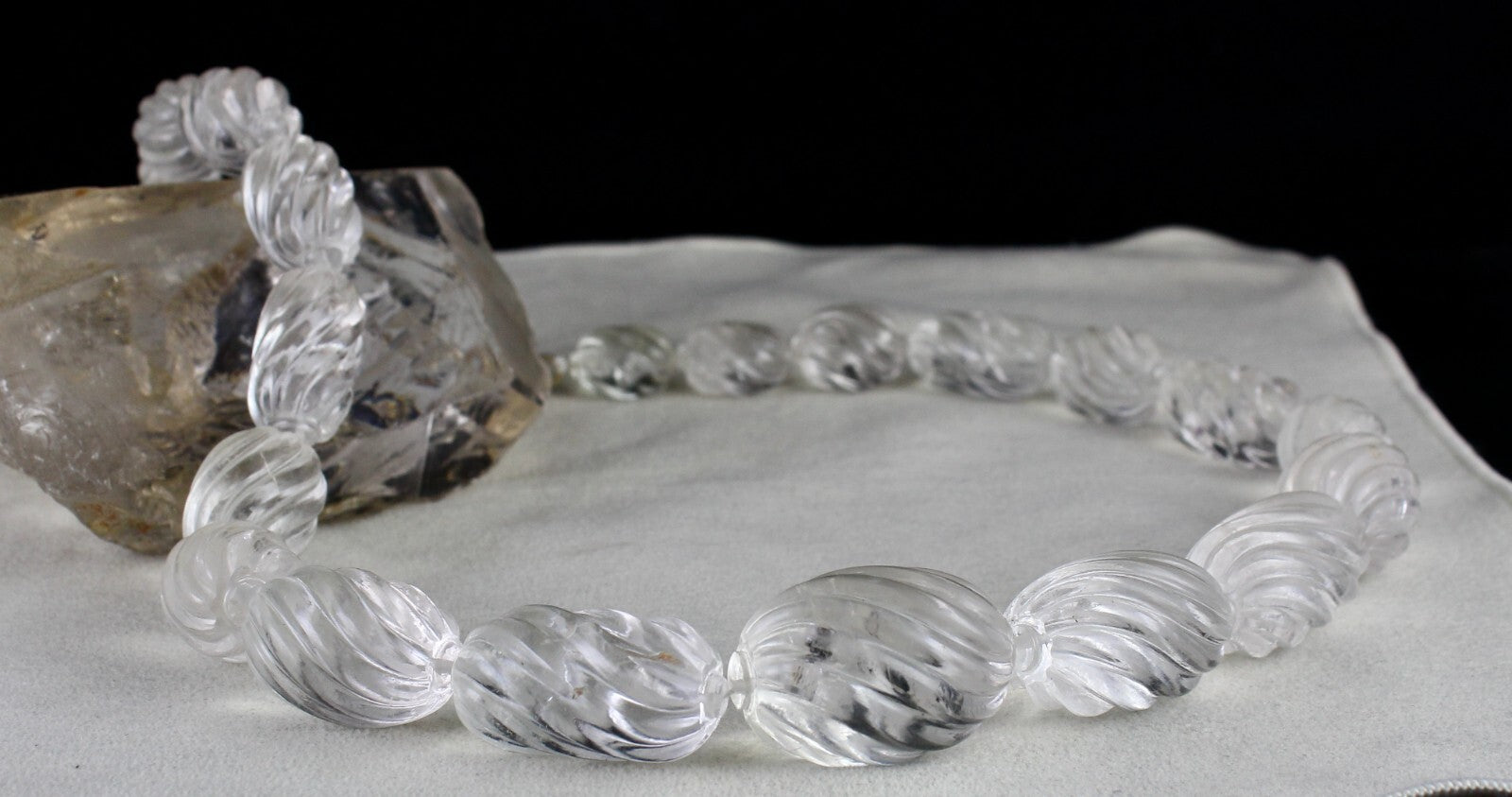 Natural White Rock Crystal Quartz 1330 Ct Oval Gemstone Necklace Beads Engraved