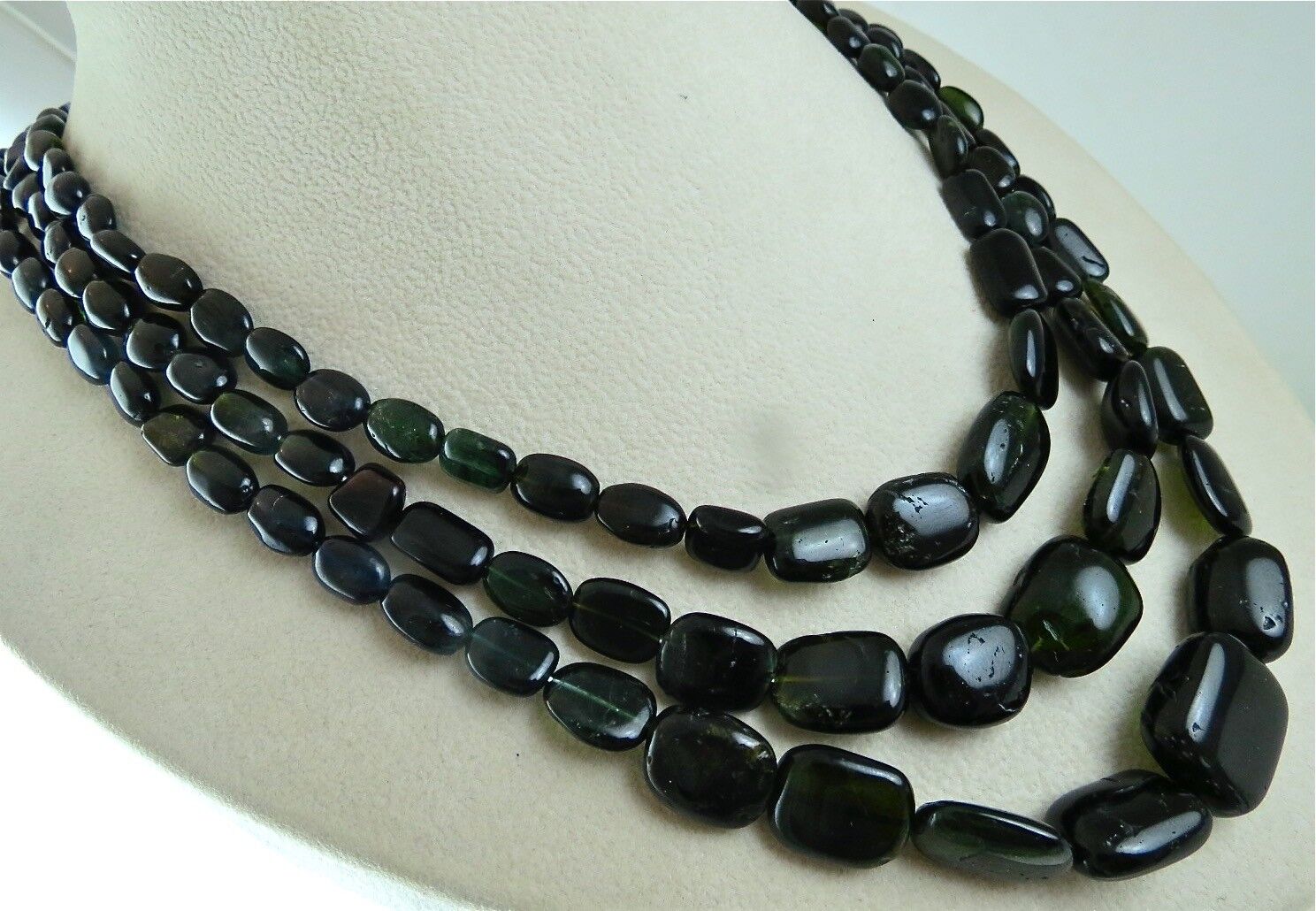 Natural Black Tourmaline Beads Cabochon 3 L 700 Ct Big Gemstone Silver Necklace