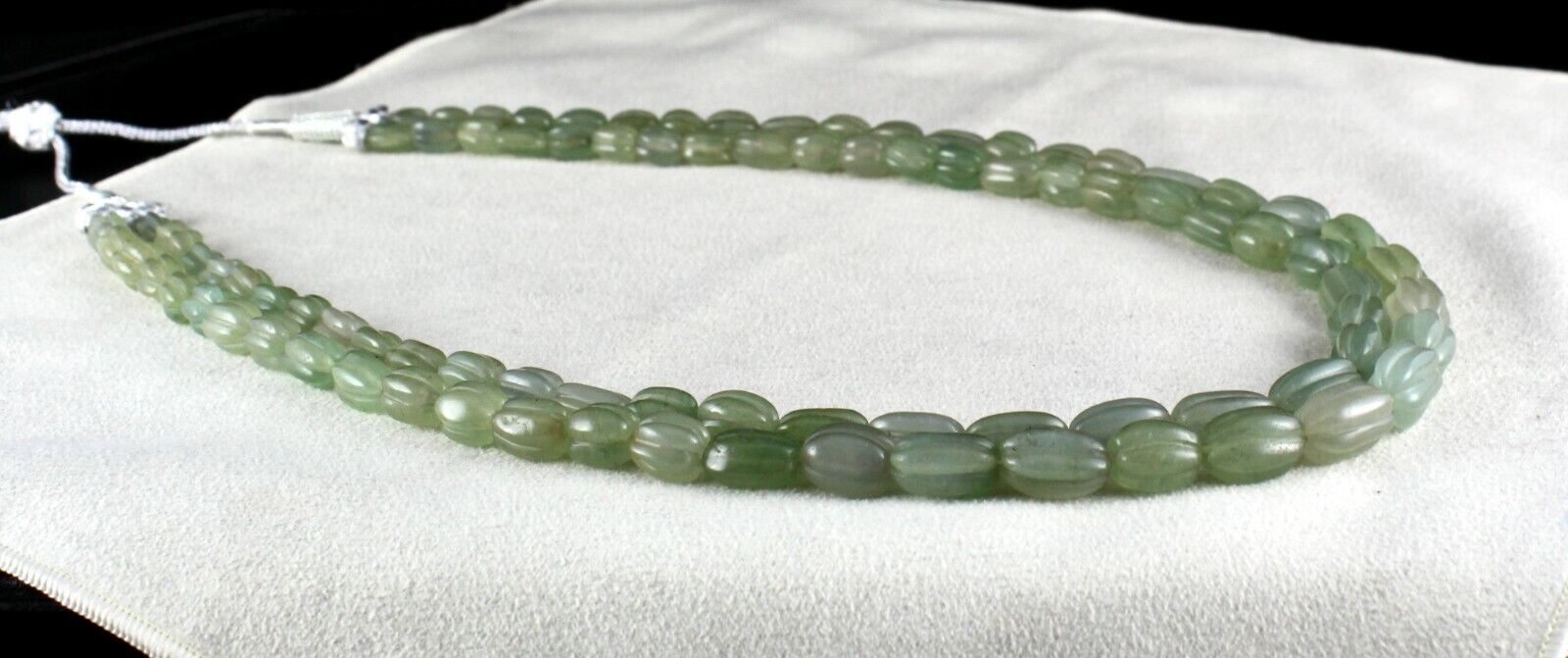 NATURAL INDIAN JADE CARVED LONG BEADS 2 L 484 CARATS GEMSTONE FASHION NECKLACE