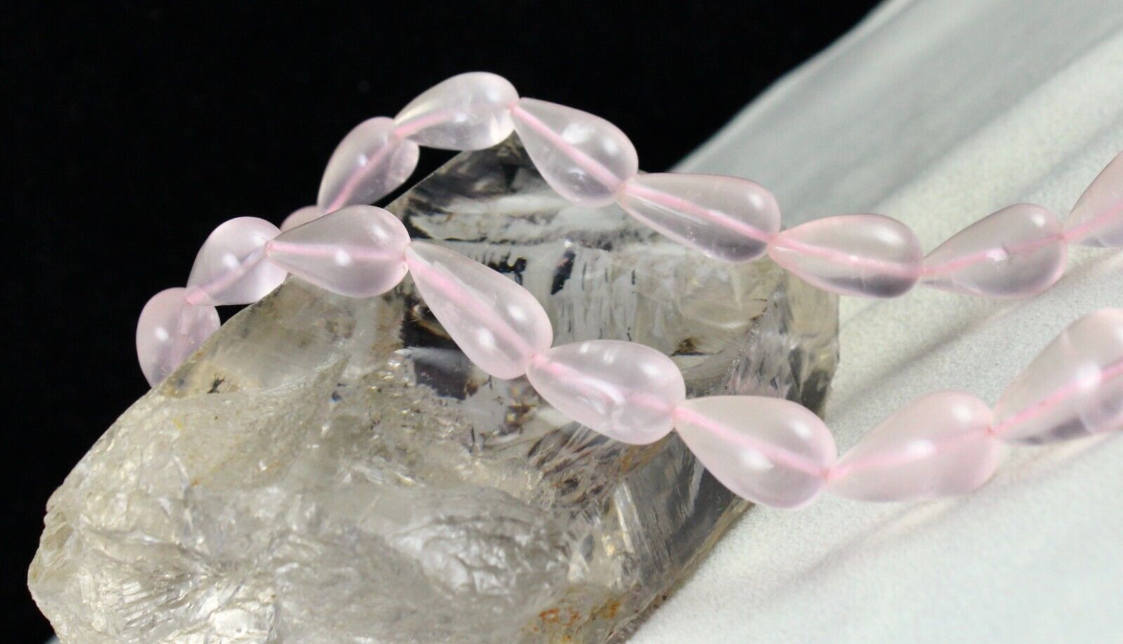 Natural Rose Quartz Beads Drops Cabochon 337 Ct Gemstone Fashion Necklace