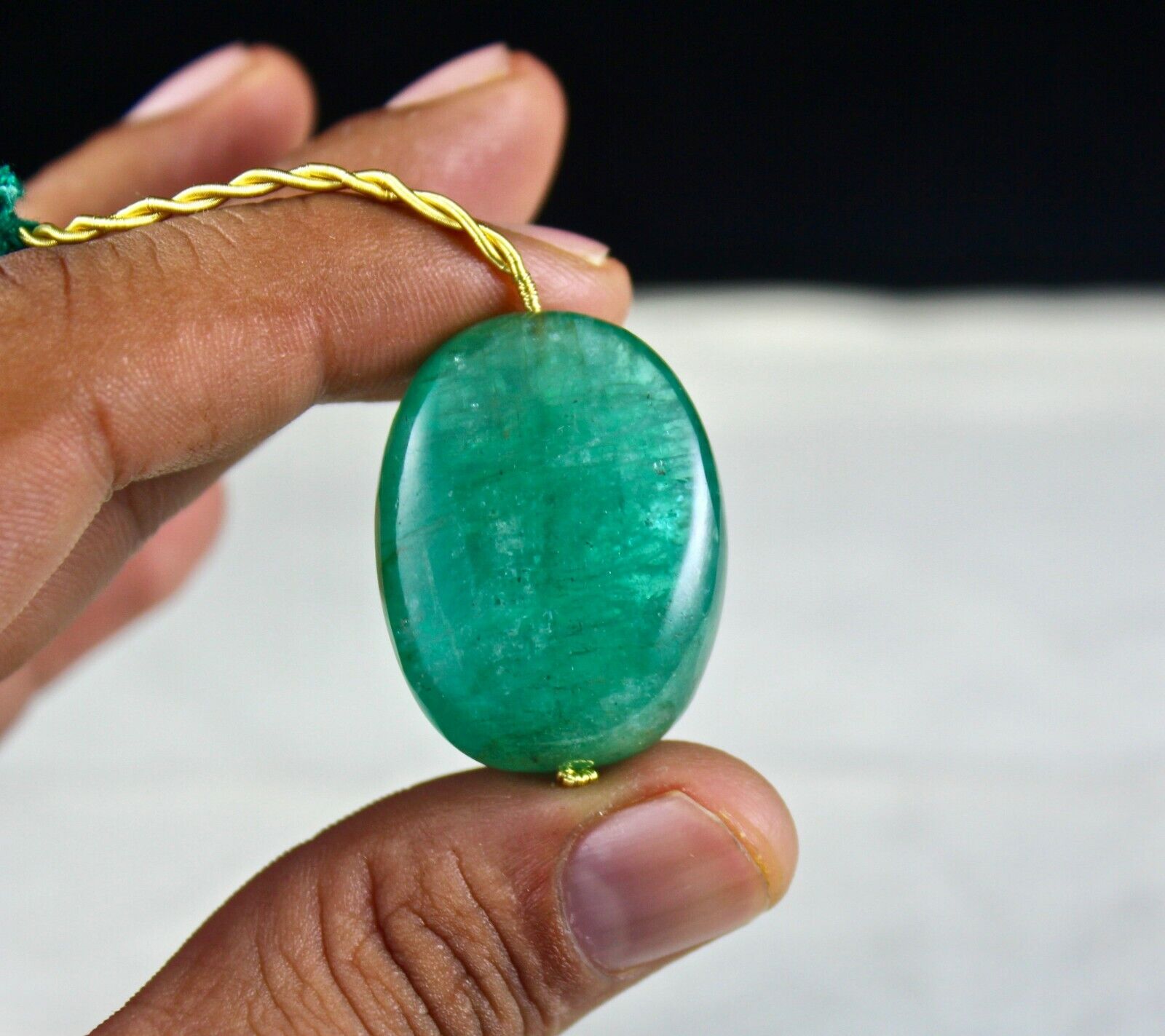 GTL CERTIFIED 33 MM NATURAL EMERALD BEAD DRILLED CABOCHON NUGGET 90 CTS PENDANT