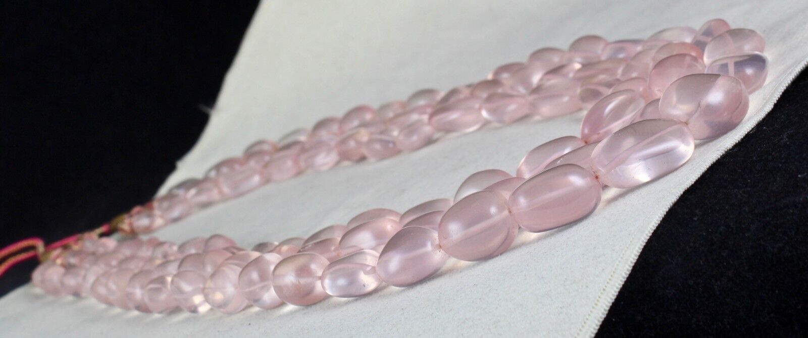 NATURAL ROSE QUARTZ BEADS CABOCHON 3 LINE 1415 CARATS GEMSTONE FASHION NECKLACE