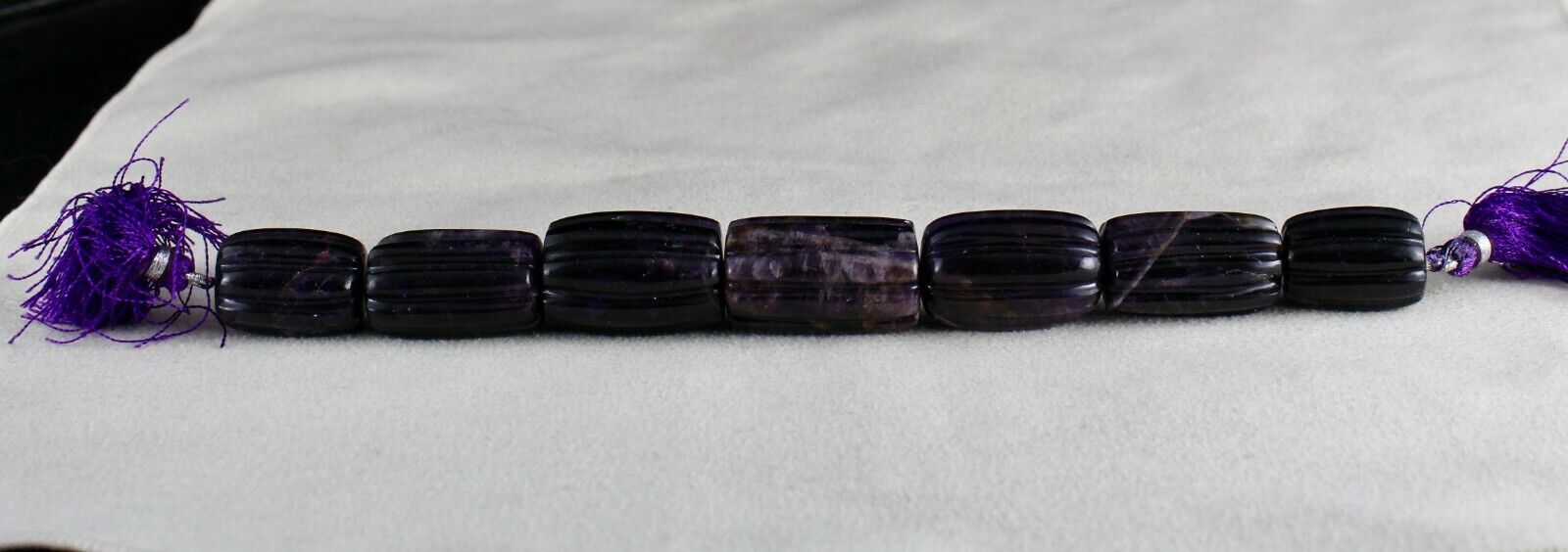 NATURAL AMETHYST BEADS CARVED LONG 7 PCS 465 CARATS GEMSTONE DESIGNING JEWELS