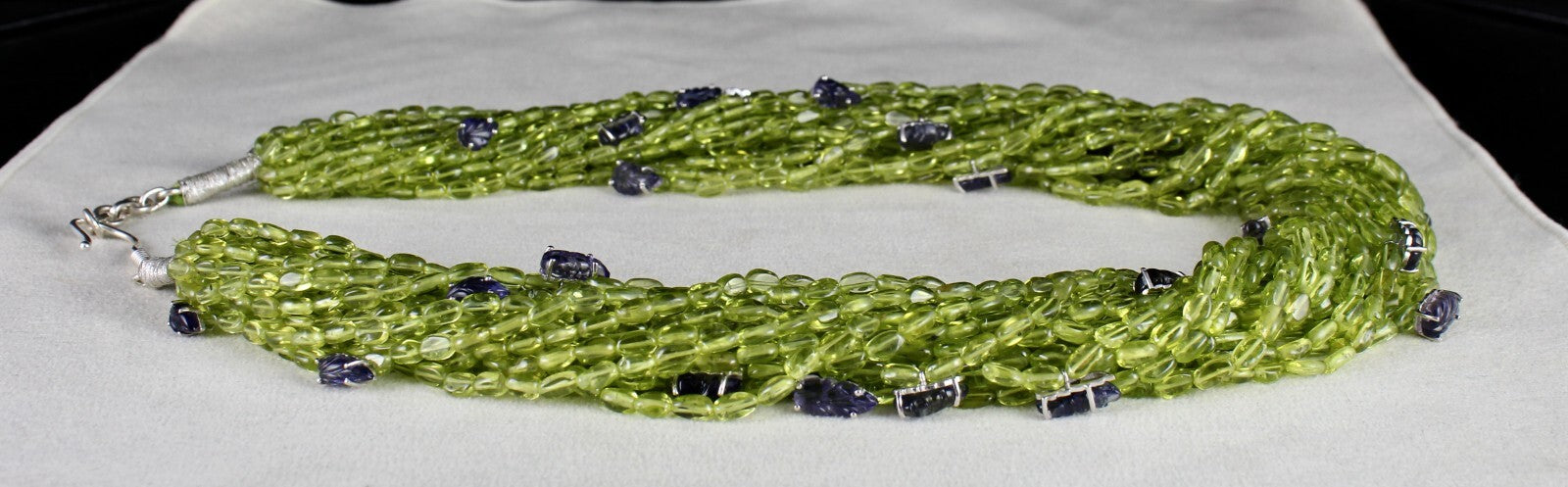 Certified Designer Natural Peridot 972ct Iolite Leaf Sterling Silver Necklace