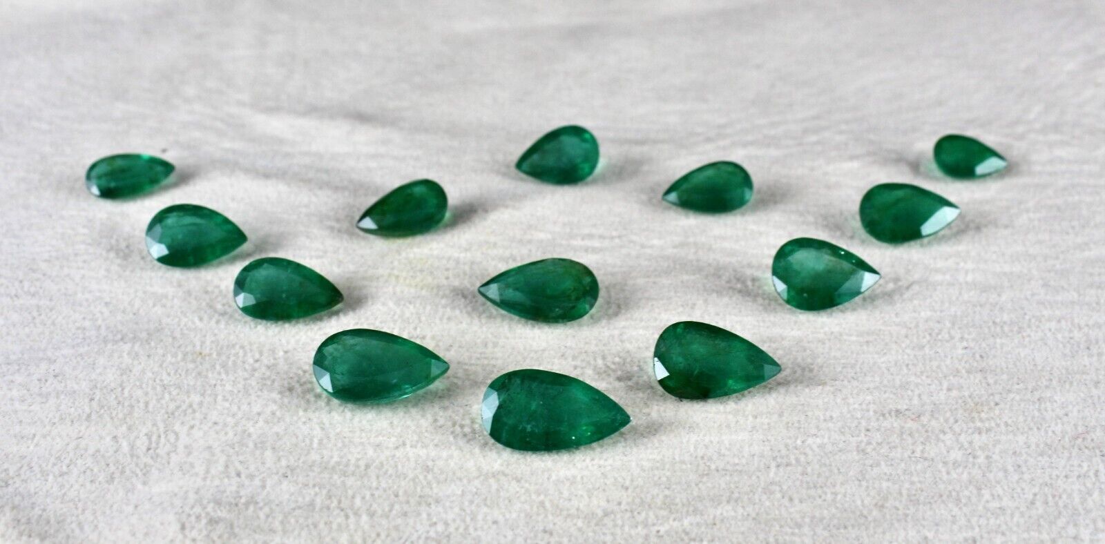 NATURAL ZAMBIA EMERALD PEAR CUT 13 PCS 43.50 CTS LOOSE GEMSTONE RING EARRING SET