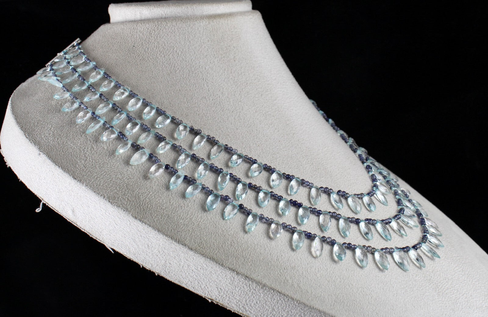 Certified Natural Aquamarine Briolette 290ct Iolite Round Gemstone Necklace