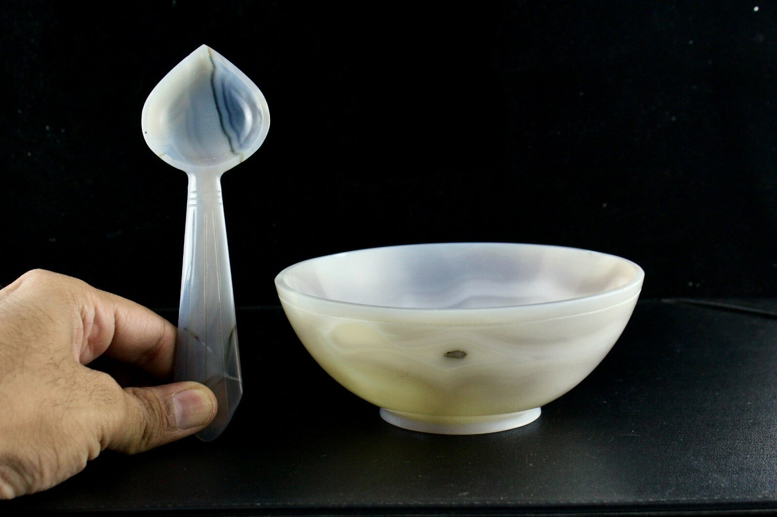 Handcrafted Natural Chalcedony 1825 Ct Designer Bowl Spoon For Home Decor
