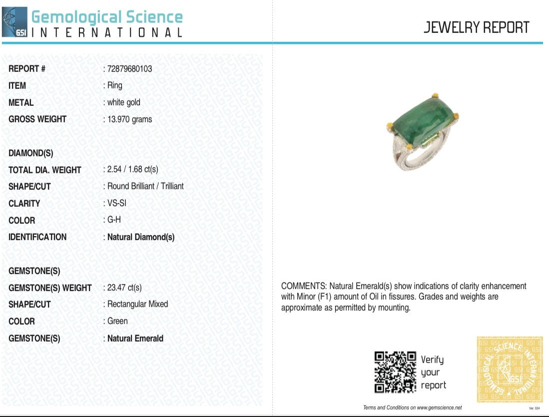 Certified Natural Emerald 23 Ct Rosecut Natural Diamond 18k Gold Important Ring