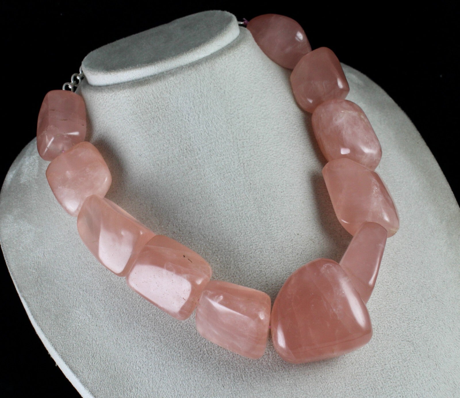Certified Natural Rose Quartz Tumble Beads Necklace 2597 Ct Sterling Silver