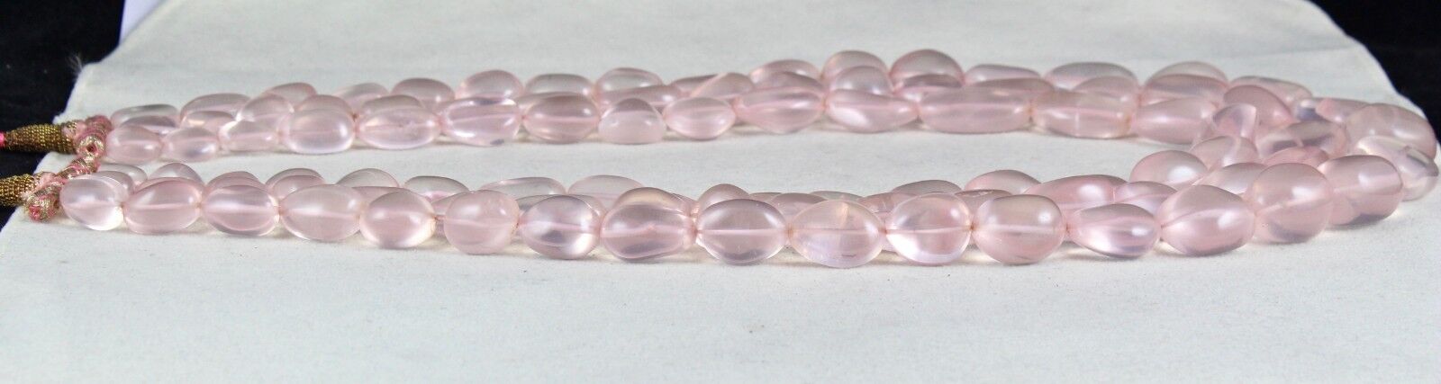 NATURAL ROSE QUARTZ BEADS CABOCHON 3 LINE 1415 CARATS GEMSTONE FASHION NECKLACE