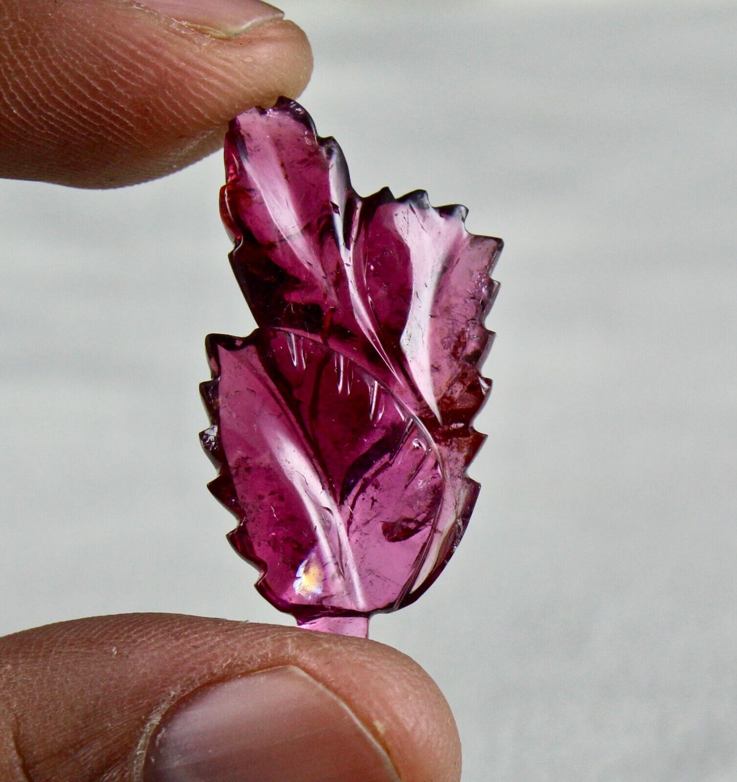 Natural Pink Tourmaline Carved Leaf 19.49 Ct Gemstone For Pendant Ring