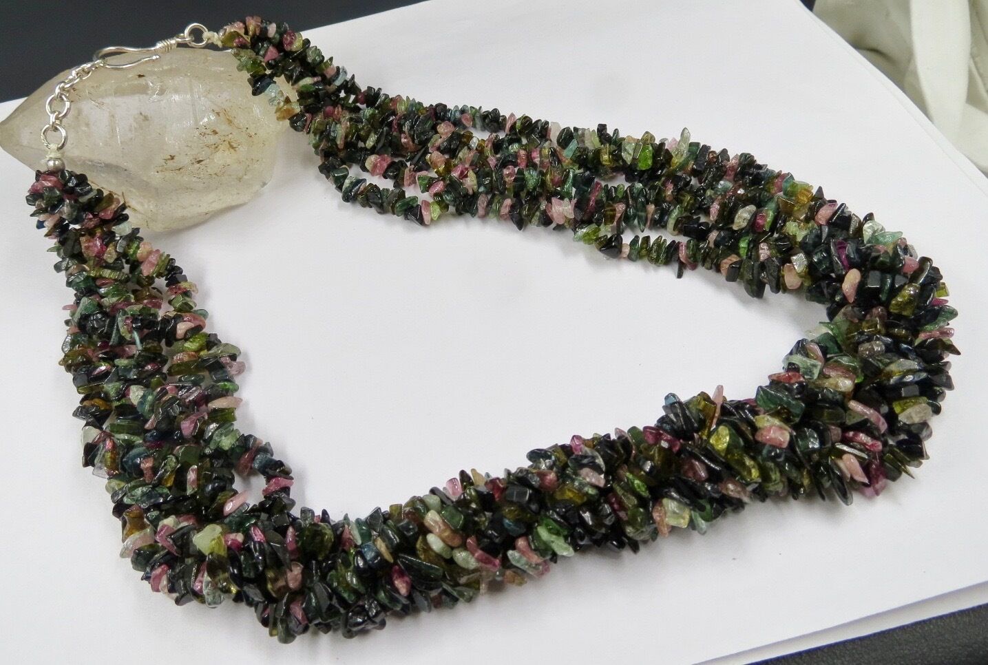 NATURAL MULTI TOURMALINE UNCUT BEADS 6 LINE 728 CTS GEMSTONE SILVER NECKLACE