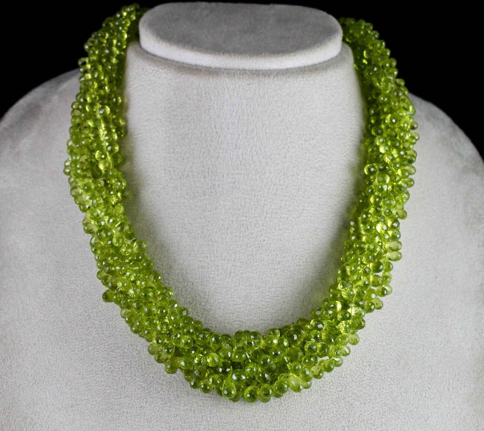 Natural Peridot Beads Tear Drops 5 Line 892 Cts Gemstone Silver Fashion Necklace