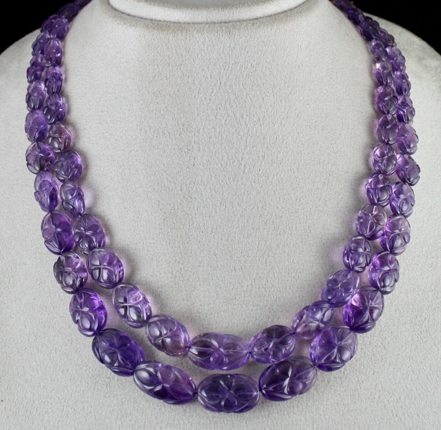 ANTIQUE NATURAL AMETHYST CARVED BEADS 2 L 553 CTS GEMSTONE IMPORTANT NECKLACE