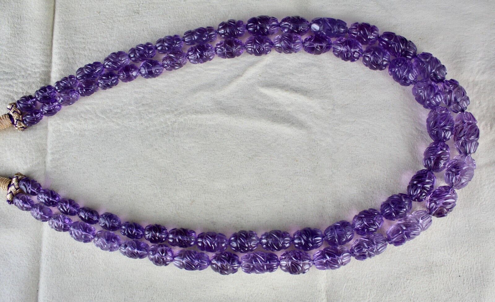 Certified Natural Amethyst Carved Beads 2 L 759 Ct Gemstone Important Necklace