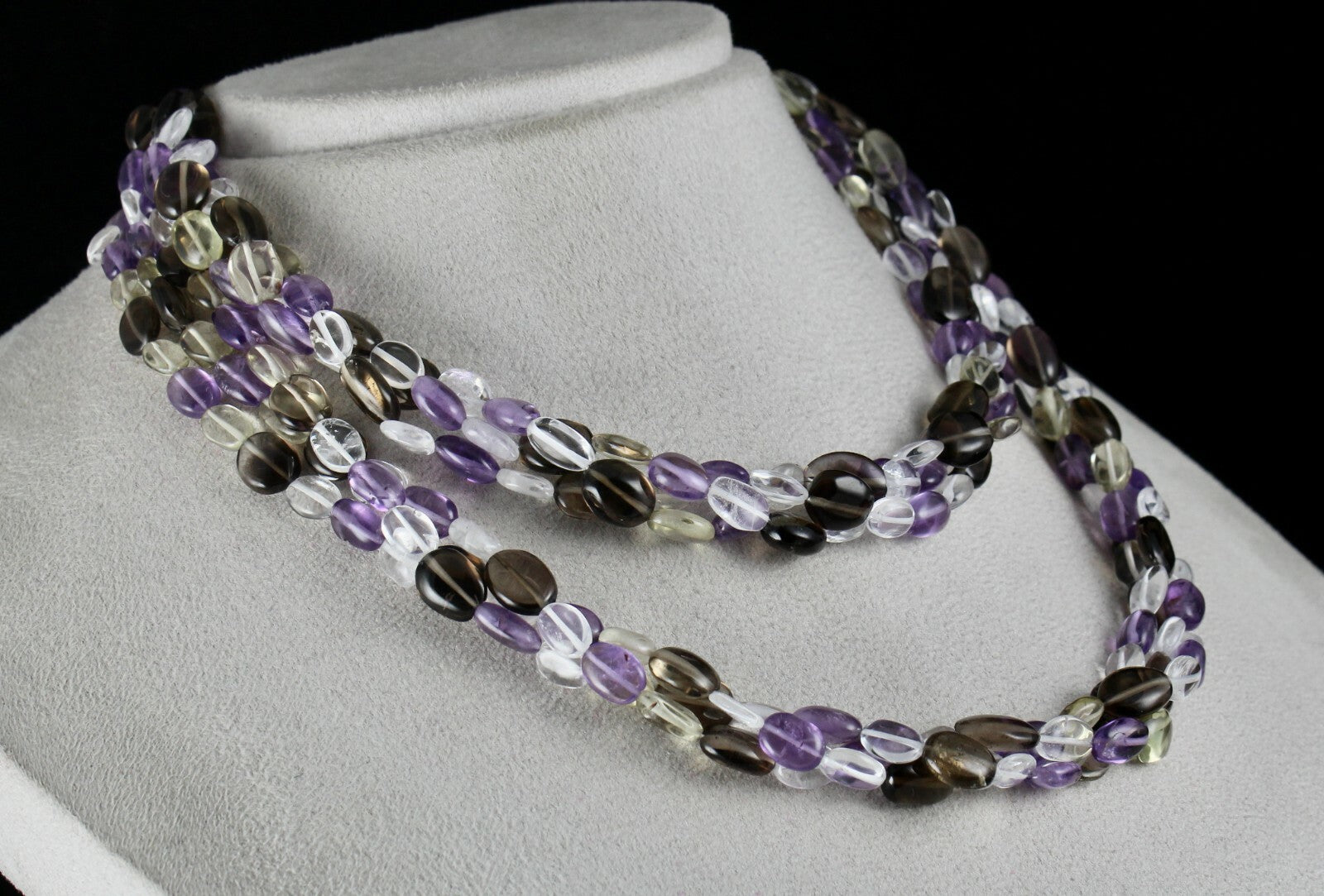 Multi Natural Amethyst Crystal Quartz 684 Cts Long Beads Necklace