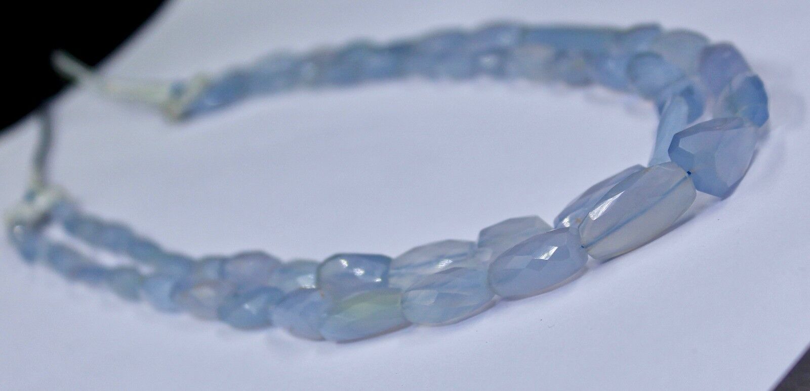 NATURAL BLUE CHALCEDONY BEADS FACETED NUGGET 2 LINE 330 CARATS GEMSTONE NECKLACE