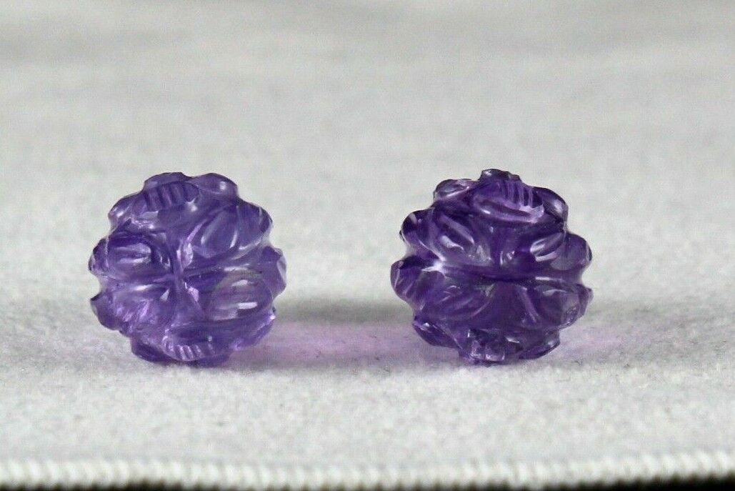 NATURAL AMETHYST CARVED DROPS PAIR 2 PCS 53.80 CARATS GEMSTONE EARRING DESIGNING