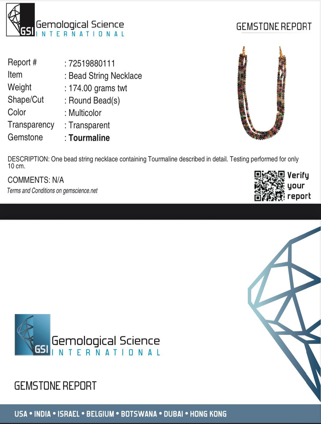 Certified Natural Multi Tourmaline Necklace 832 Ct Round Beaded A+ Gemstone