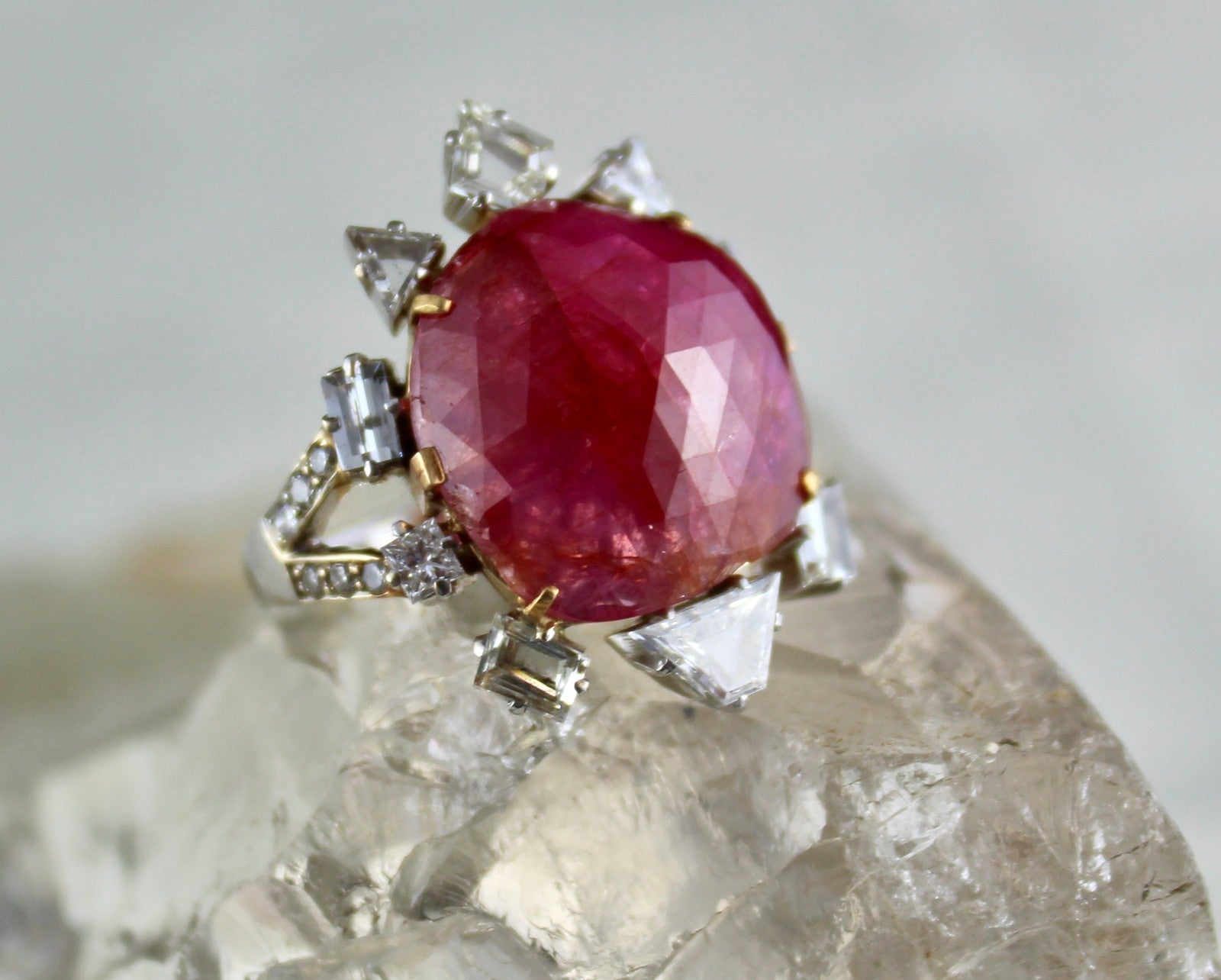 Certified Vintage Burma Ruby 10.42ct Natural Diamond 18k Gold Statement Ring