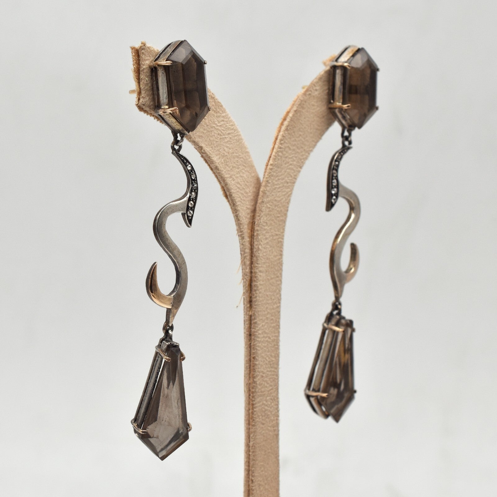 Natural Smoky Quartz 94.05ct Natural Diamond 18k Gold Sterling Silver Earrings