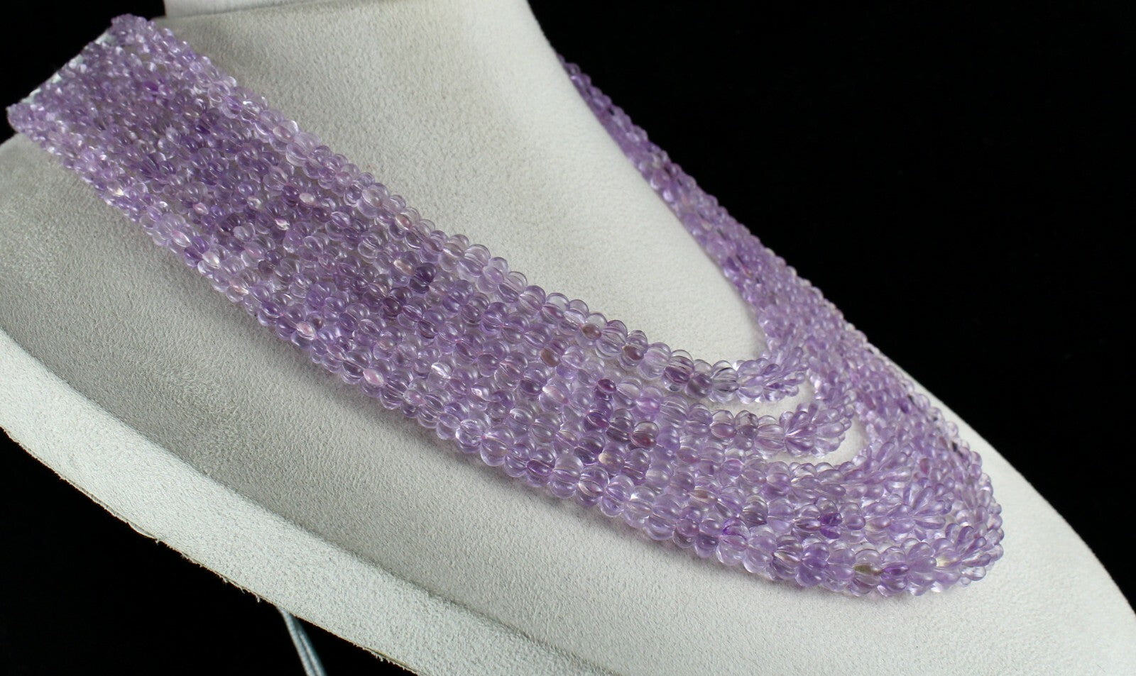 Certified Natural Pink Amethyst Carved Beads Necklace 1260ct Round 5 Line