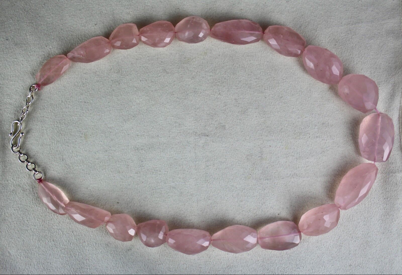 NATURAL ROSE QUARTZ BEADS FANCY CABOCHON 906 CARATS GEMSTONE SILVER NECKLACE