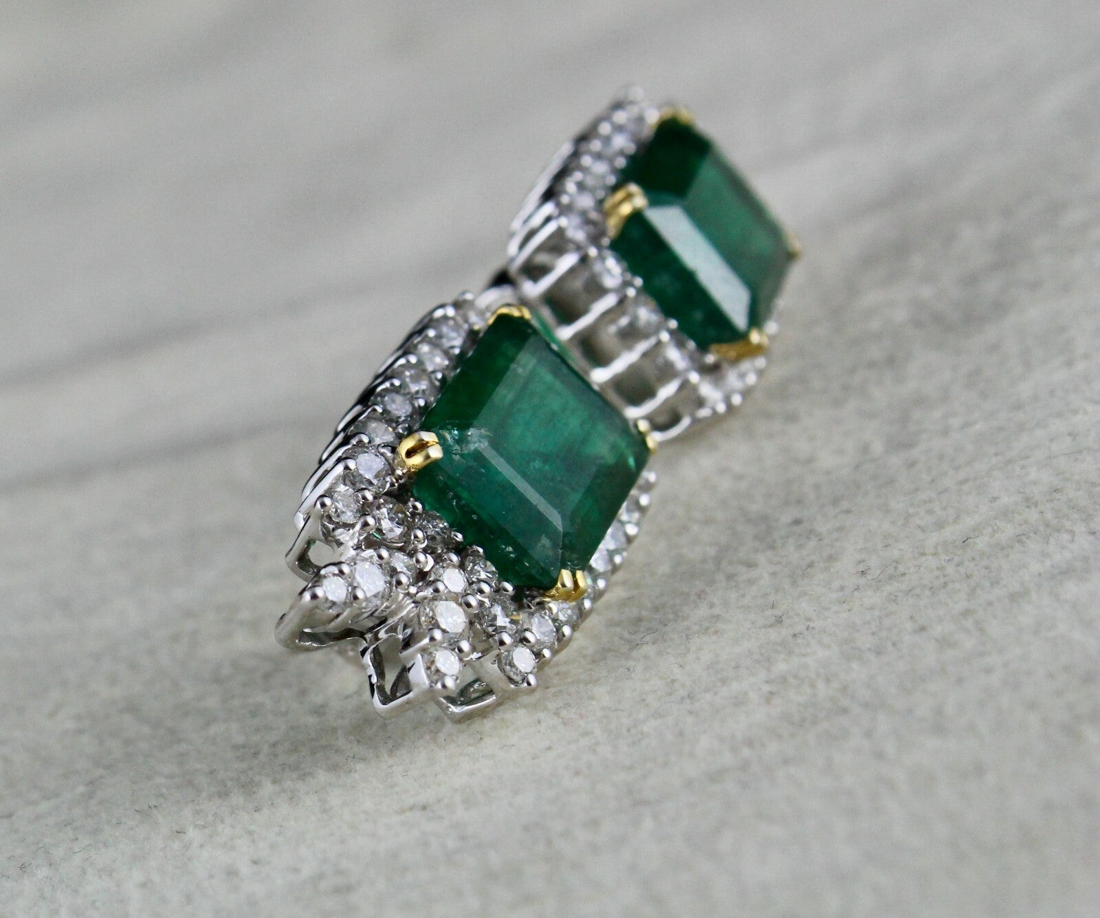 Certified Natural Zambian Emerald 64ct Natural Diamond 18k Gold Stud Earrings