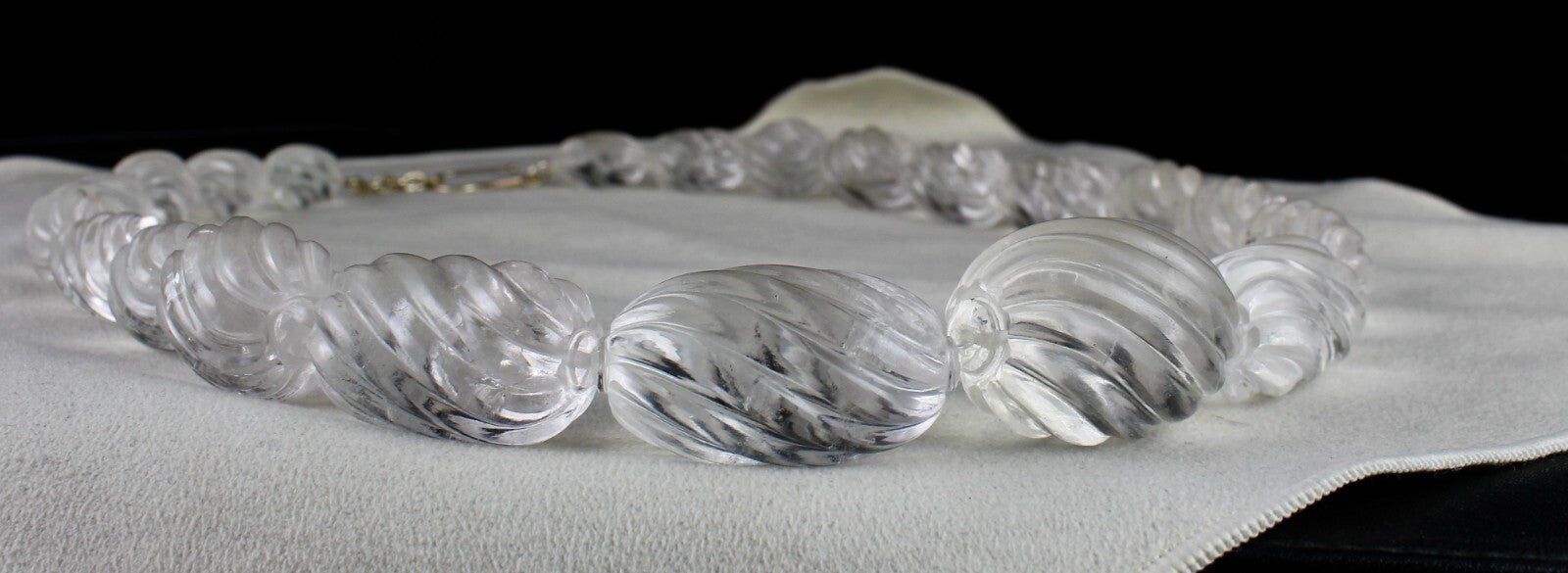 Natural White Rock Crystal Quartz 1330 Ct Oval Gemstone Necklace Beads Engraved