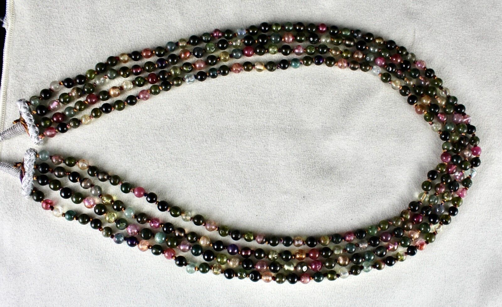 NATURAL MULTI COLOUR TOURMALINE BEADS ROUND 4L 502 CTS GEMSTONE KNOTTED NECKLACE