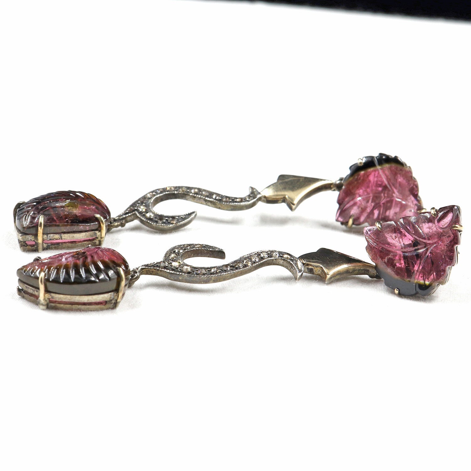 Bi Color Tourmaline 73ct Natural Diamond 18k Gold 925 Silver Victorian Earrings