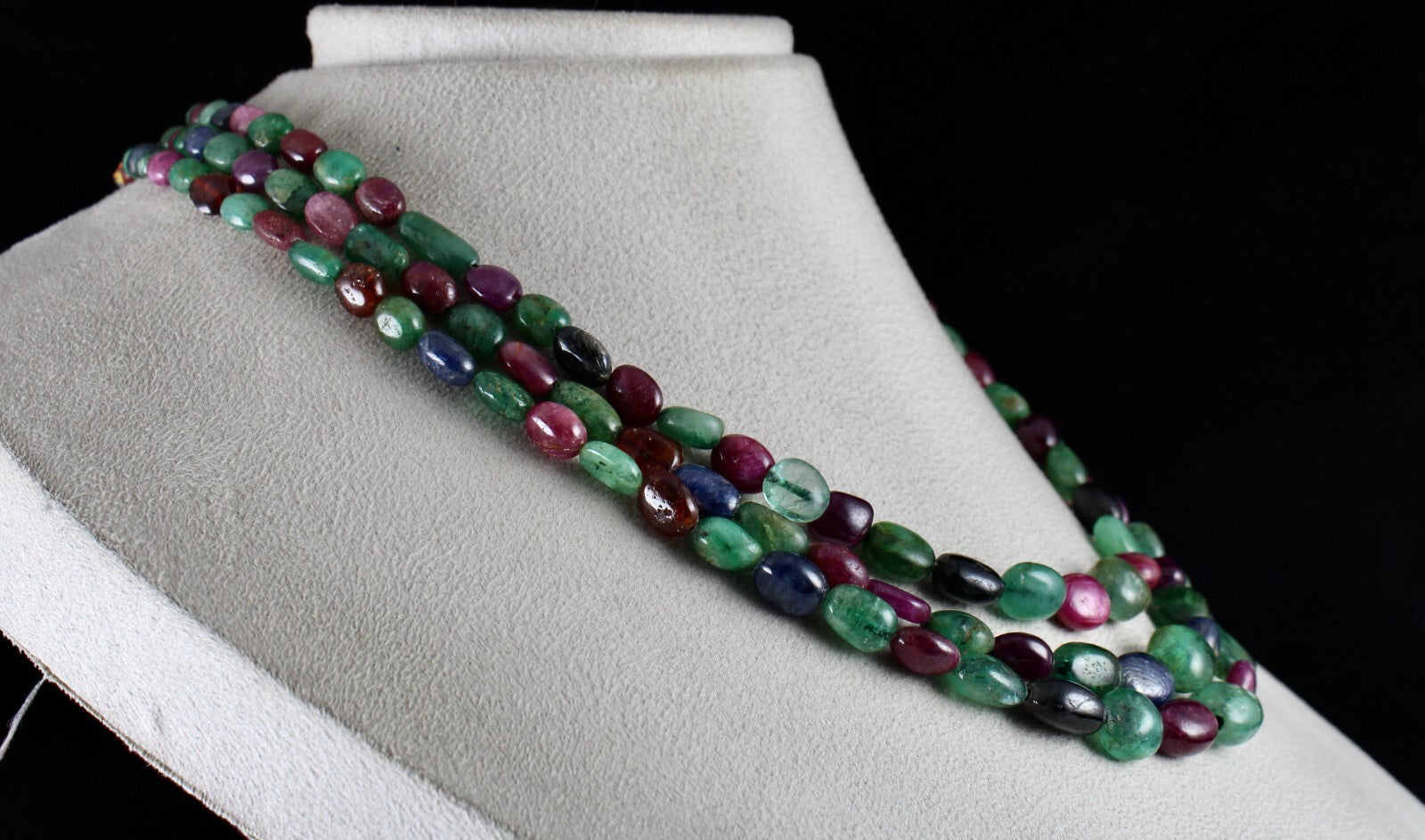 Certified Multi Natural Emerald Ruby Sapphire Beads 572ct Necklace