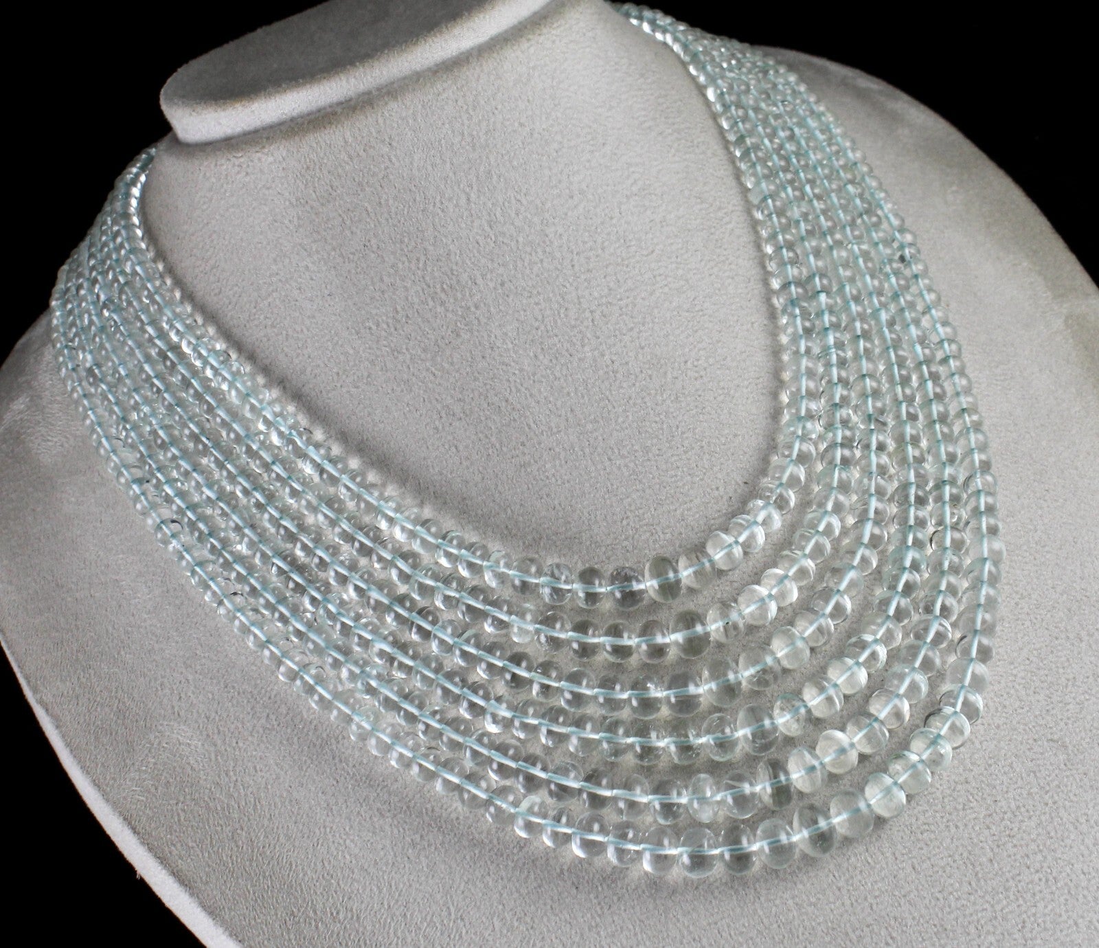 Certified Natural Blue Aquamarine Beads Necklace 880 Ct Round 6 Finest Fashion