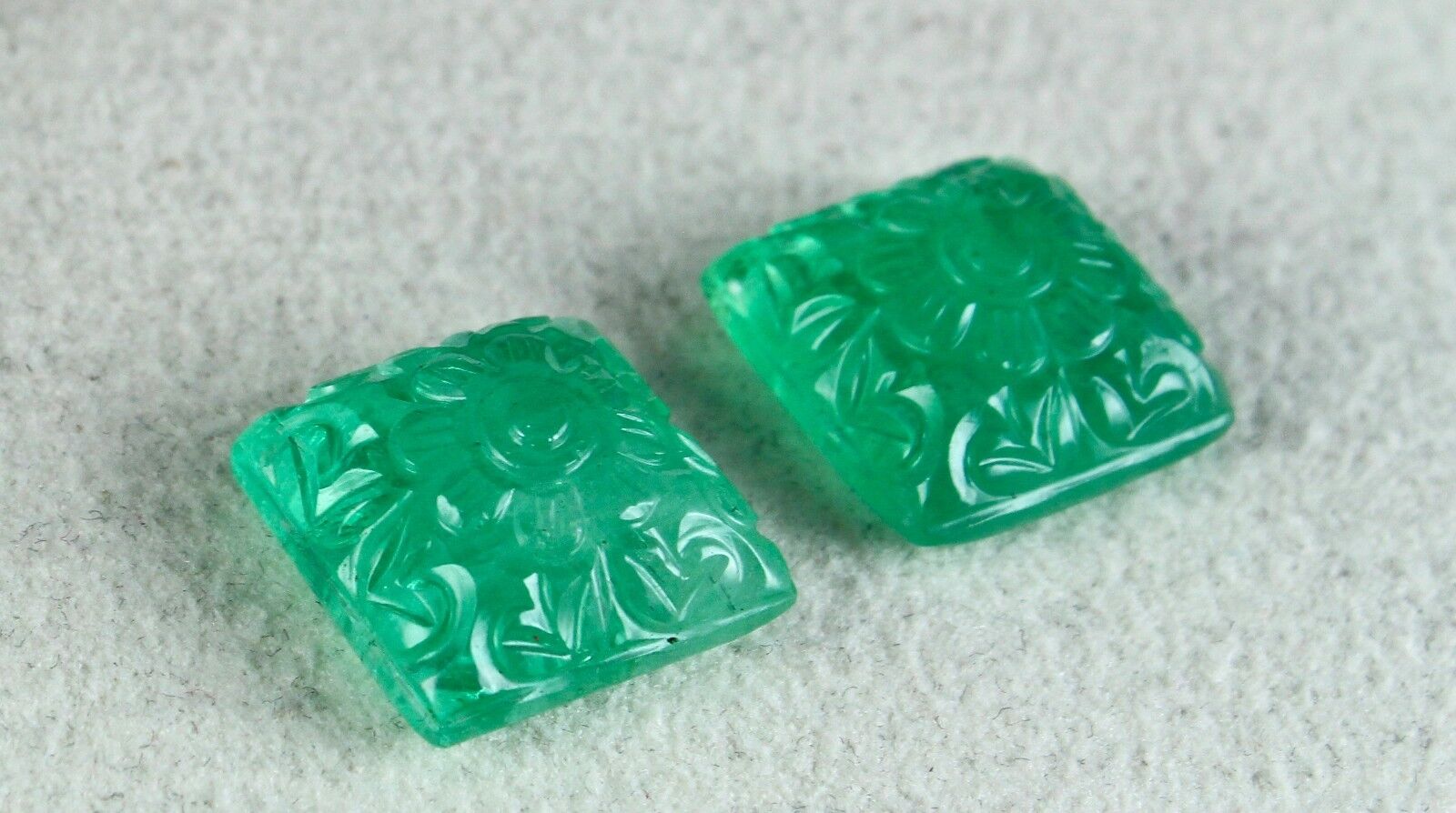 Natural Emerald Mughal Engraved 15mm Square 28.70 Ct Certified Gemstone Earring