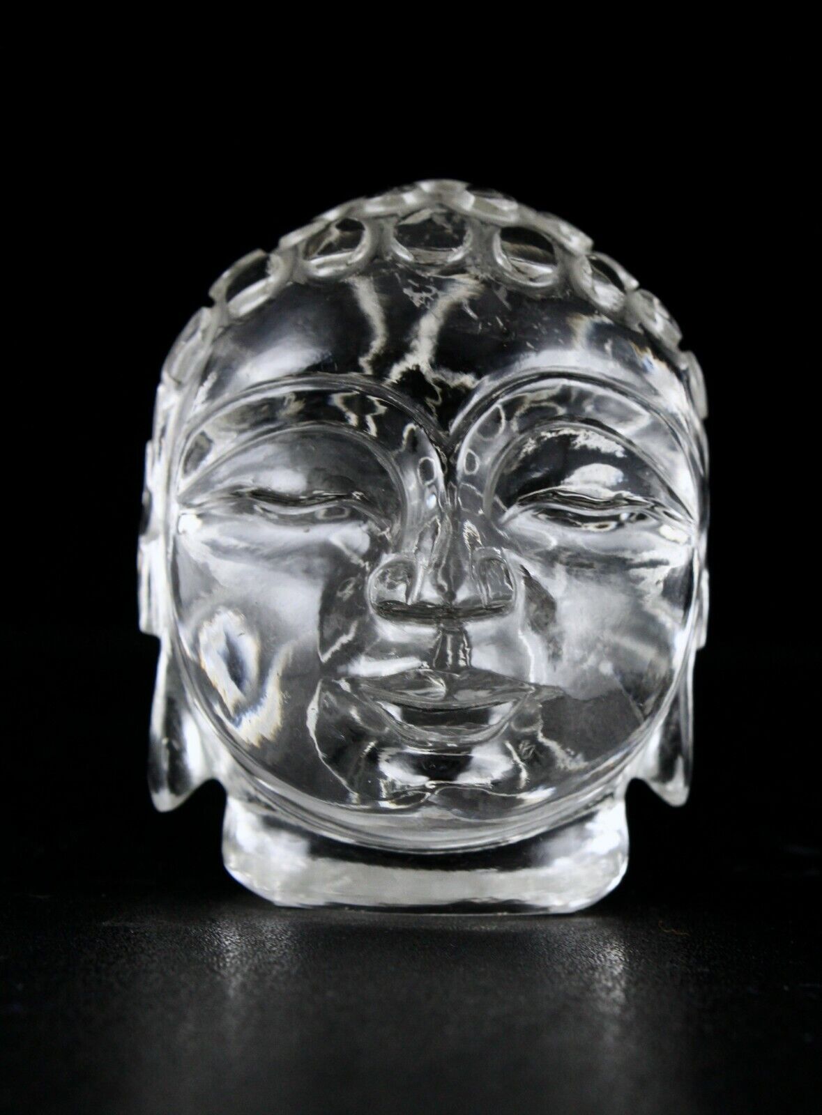 NATURAL CRYSTAL QUARTZ BUDDHA HEAD 2 INCH 820 CARATS GEMSTONE STATUE HOME DECOR